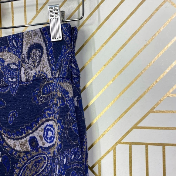 Anthropologie Maeve Maria Pant Trouser Flared Paisley Print Metallic Blue Size 0 - Picture 6 of 12